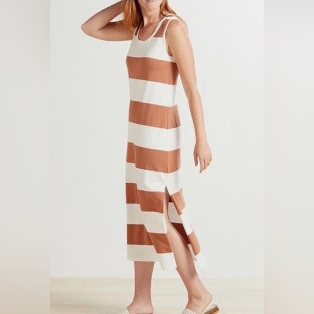NWT Z Supply Lida Stripe Scoop Neck Left Slit Rust White Midi Tank Dress M